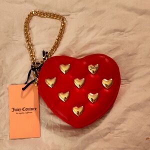 Juicy Couture Red wristlet with Gold Chain and Heart-Shaped Design